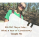 A photo of Cassandra Benning outside in hiking gear, superimposed with a white sneaker as a text box for the blog title.